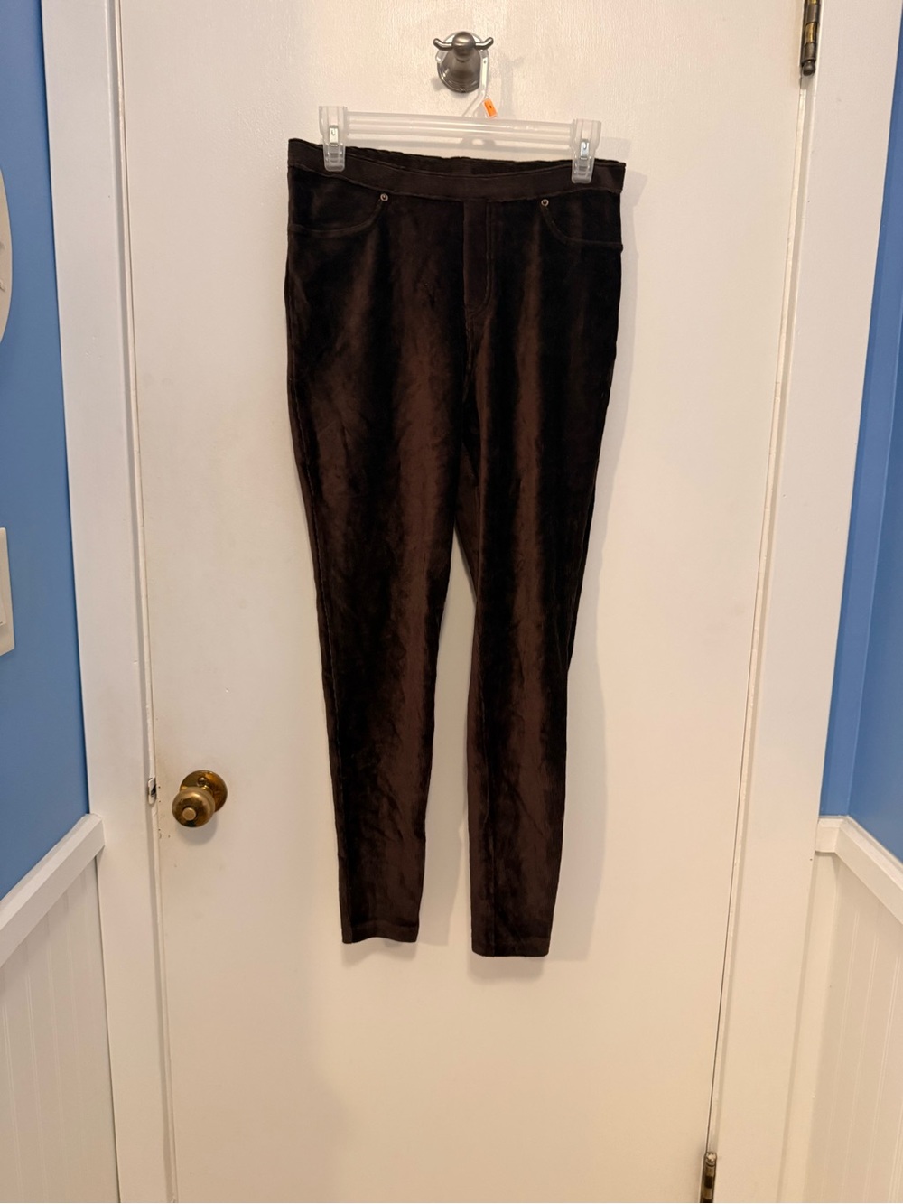 Memoi Dark Brown Corduroy Stretch Leggings With Back Pockets Size M/L